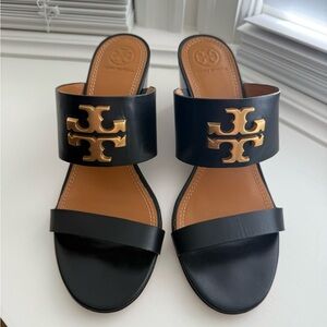Tory Burch Black and Gold Slide Sandals